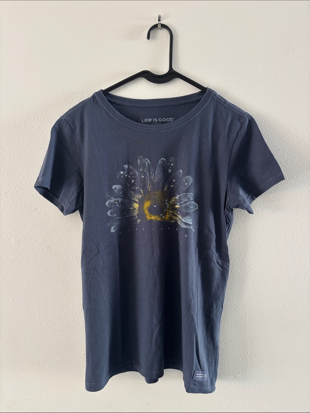 Life Is Good Navy Tee with Daisy & Yellow Sunburst Graphic